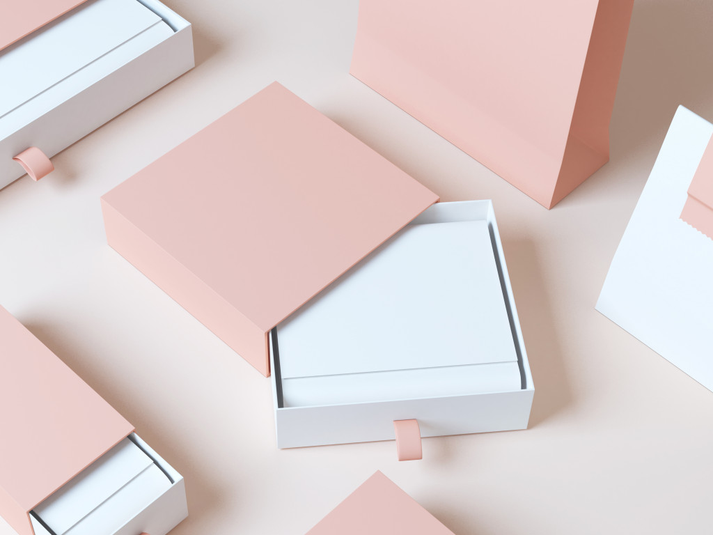 Elegant pink and white cardboard packaging