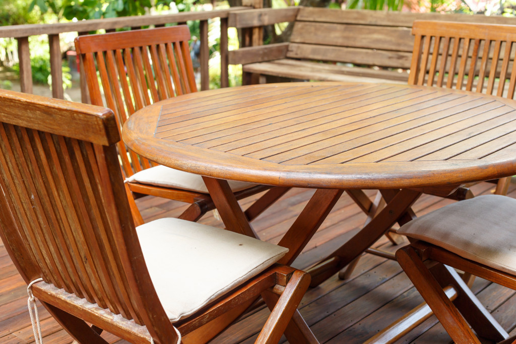 Teak wood furniture stand on the terrace