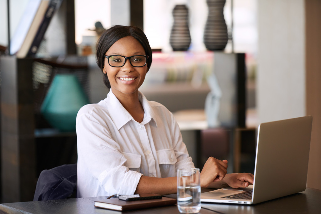 business owner working on her laptop