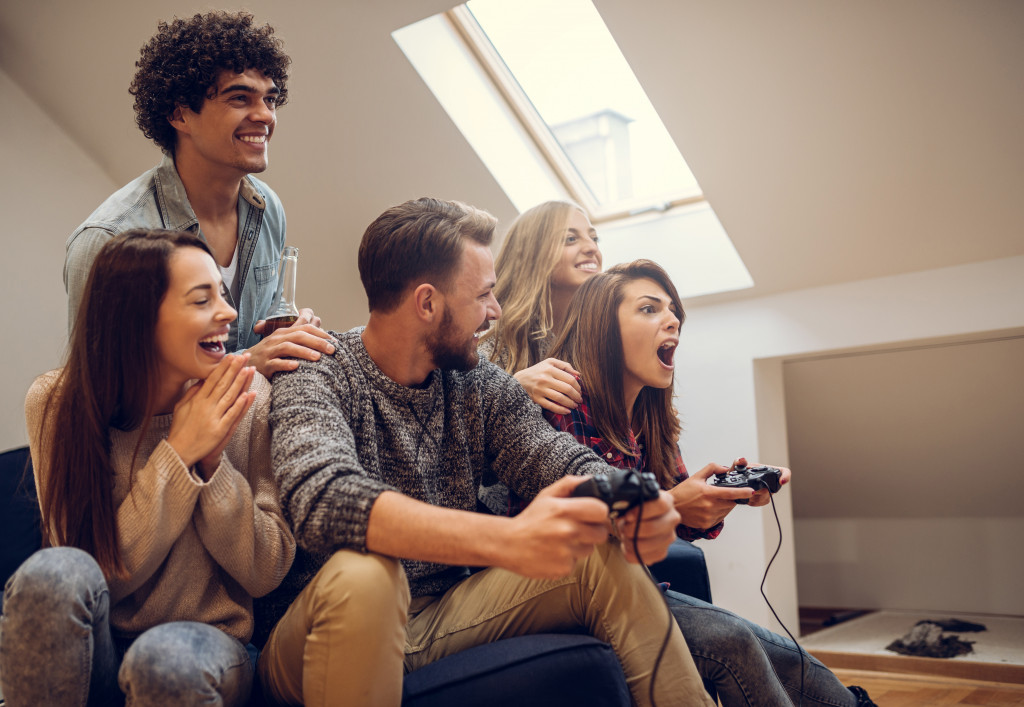 group of people playing video game