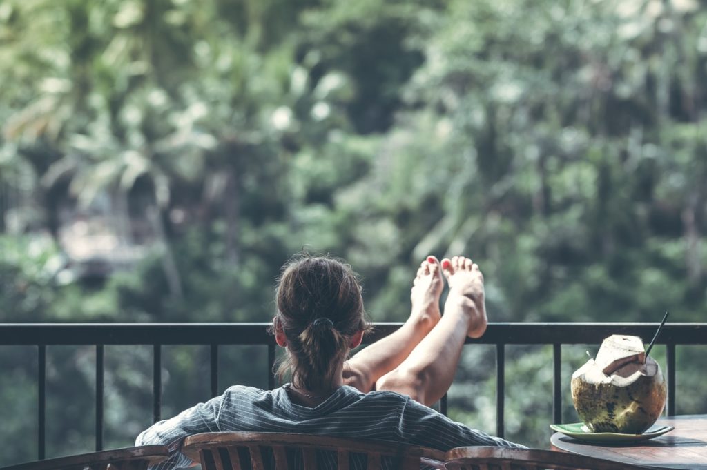 woman sitting with her feet up